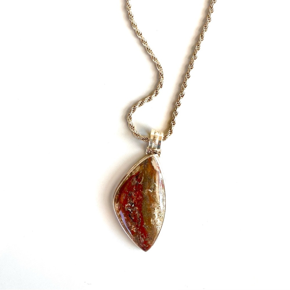Sterling Silver Natural Red Rainbow Jasper Pendant.